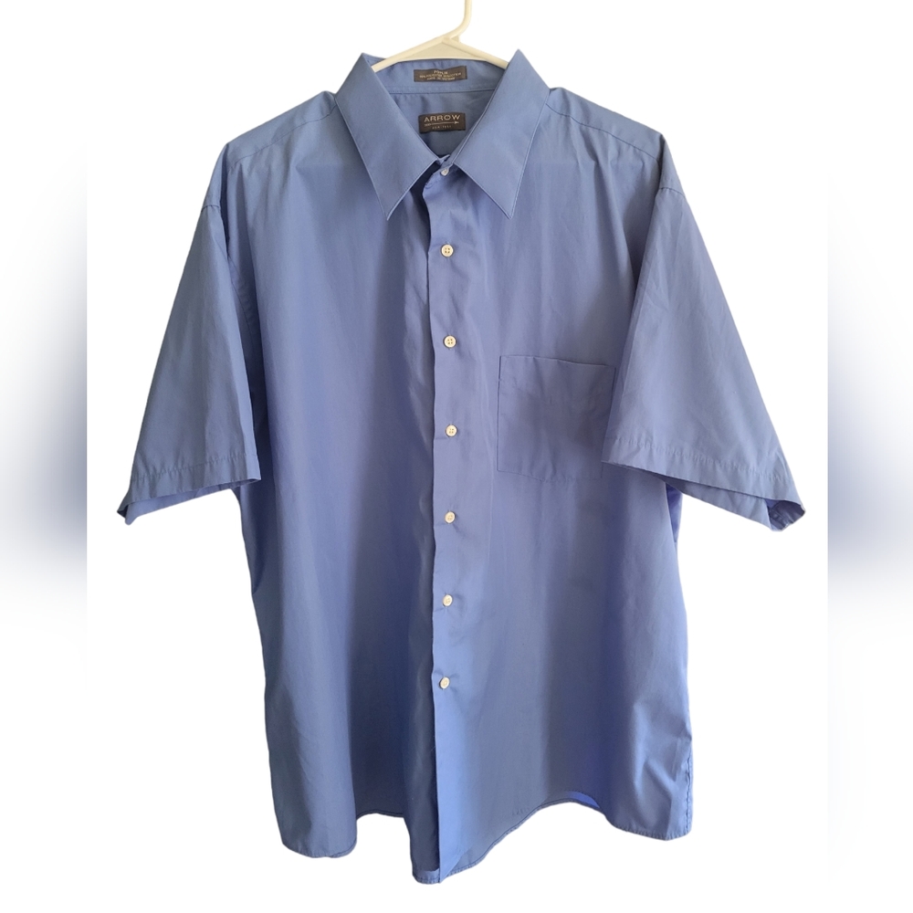 Arrow Poplin Blue Short Sleeve Button Down Dress Shirt Size XXL 18-18 1/2